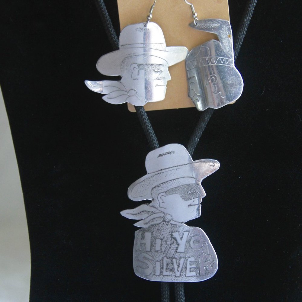 Silver Lone Ranger Bolo and Earrings